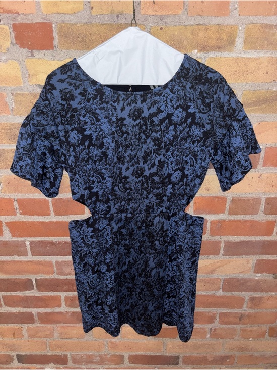 Anthropologie Dresses & Skirts - Anthropologie Blue and Black Floral Jacquard Cut Out Mini Dress